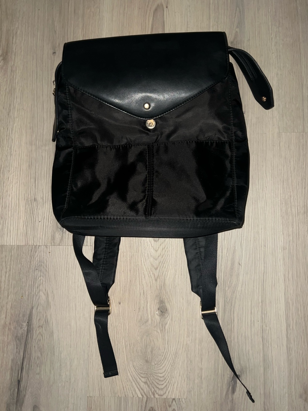 A New Day Black Backpack Laptop Bag Gold Hardware Multi Pocket Adjustable Straps